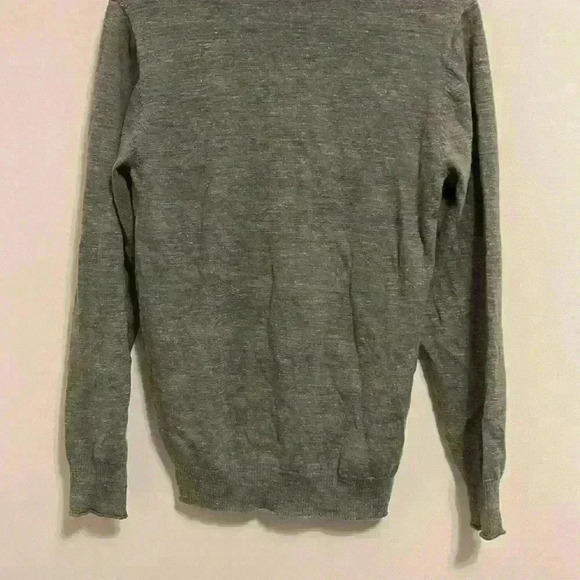 7 For all Mankind Wool Linen Blend Sweater Collared Button Polo in grey medium - Picture 2 of 8